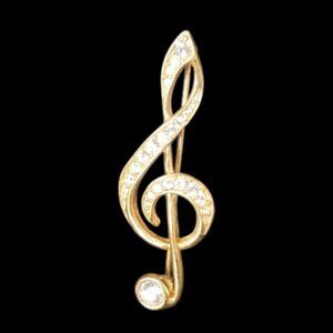 Swarovski Swan Gold Tone Music Note Crystal Treble Clef Brooch  ~Stamped~